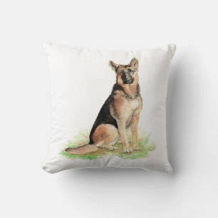 Coussin Chien de berger allemand de peinture à l'aquarelle