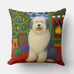 Coussin Chien de Berger Anglais Ancien de Vacances