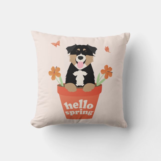 Coussin Chien De Berger Australien En Pot De Fleurs (Recto)