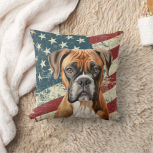 Coussin Chien de boîte à drapeau Grunge USA