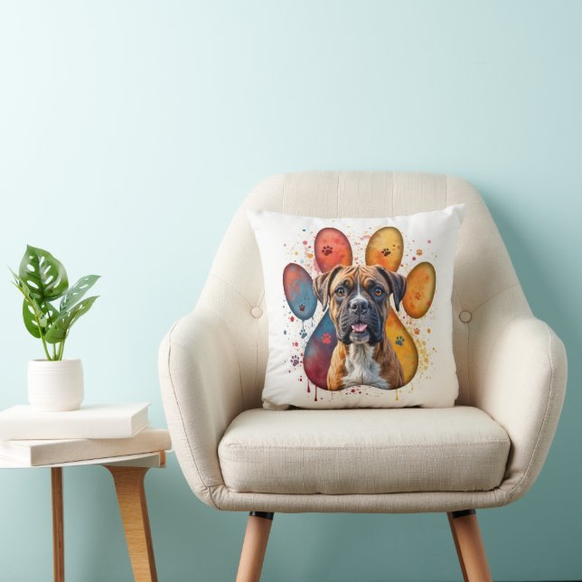 Coussin Chien De Boxe En Empreinte D'Aquarelle (Chaise)
