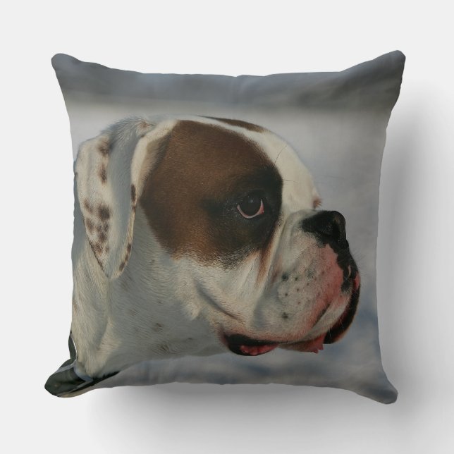 Coussin Chien de boxeur dans la neige (Recto)