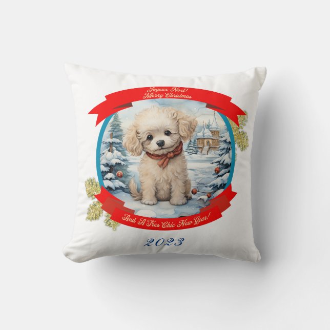 Coussin Chien de caniche de Noël (Recto)