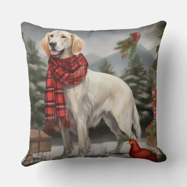 Coussin Chien de coin anglais en Noël de neige (Verso)