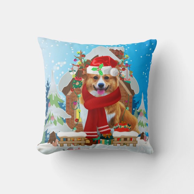 Coussin Chien de Corgi avec cadeaux de Noël (Recto)