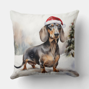 Coussin Chien de Dachshund à Noël de neige
