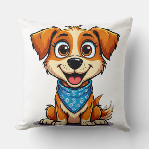 Coussin Chien de dessin animé mignon portant un cadeau pou