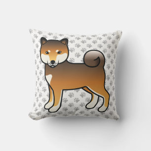 Coussin Chien de dessin animé Shiba Inu au sésame rouge et