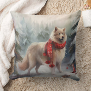 Coussin Chien de lappund finlandais à Noël de neige
