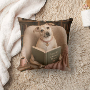 Coussin Chien de lecture mignon Illustration de bibliothèq
