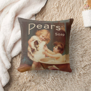 Coussin Chien de manchon prenant un bain vintage antique