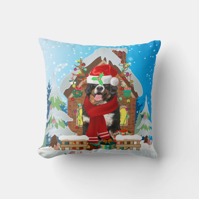 Coussin Chien de montagne bernois avec cadeaux de Noël (Recto)