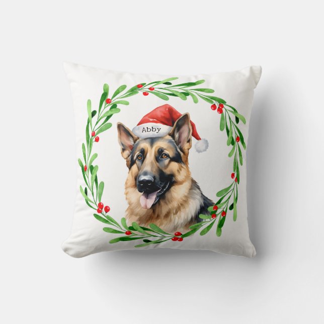 Coussin Chien de Noël Berger allemand Père Noël (Recto)
