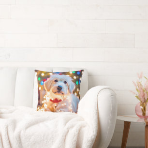 Coussin Chien De Noël En Pleins Lumières