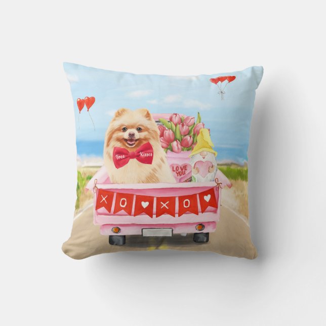 Coussin Chien de Poméranie Saint Valentin Coeurs de Camion (Recto)