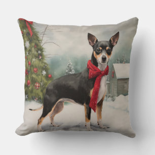 Coussin Chien de Rat Terrier à Noël de neige