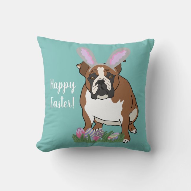 Coussin Chien de taureau anglais personnalisable Pâques (Recto)