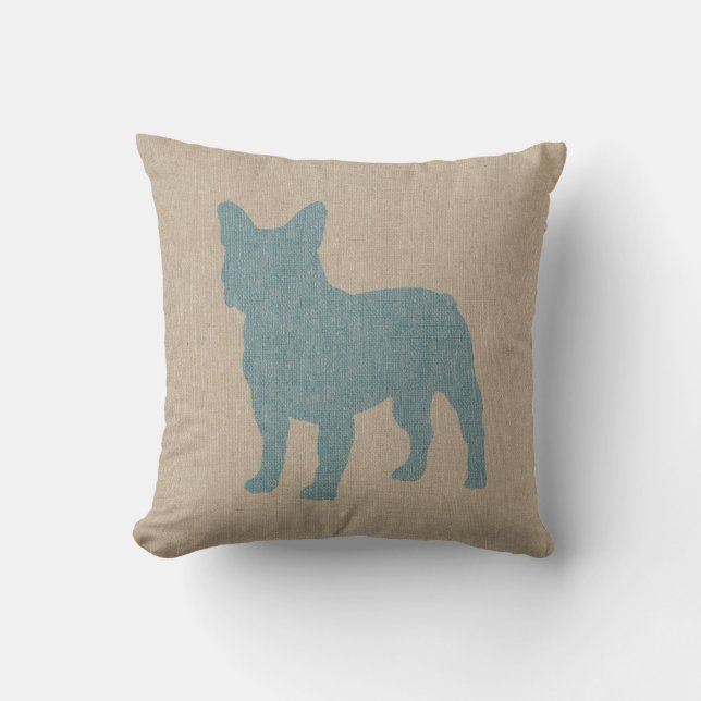 Coussin Chien de taureau en bleu sur le look de lin (Recto)