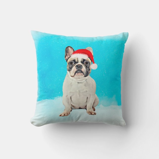 Coussin Chien de taureau français en Noël de neige (Recto)