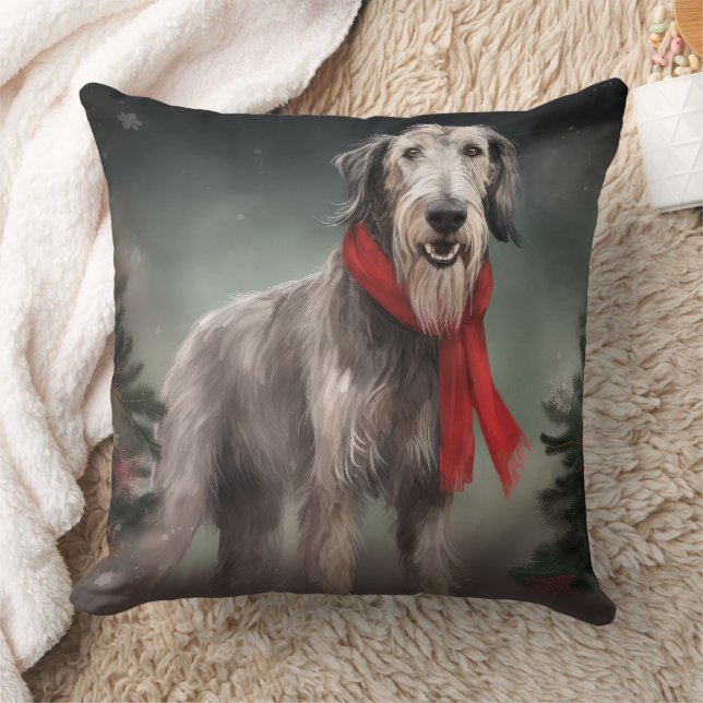 Coussin Chien de Wolfhound à Noël de neige (Couverture)