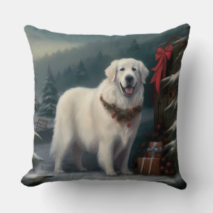 Coussin Chien des grandes Pyrénées à Noël de neige