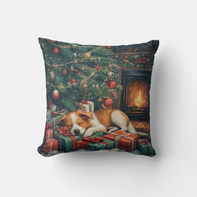 Coussin Chien dormant paisiblement sous un sapin de Noël (Recto)