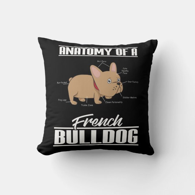 Coussin Chien drôle d'anatomie de bouledogue français (Recto)