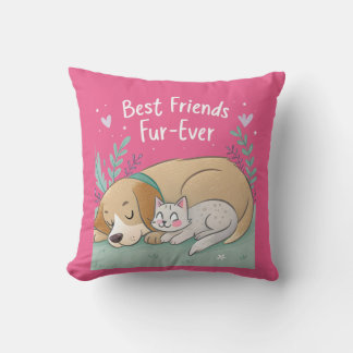 Coussin Chien et Chat Meilleurs Amis Pour Toujours