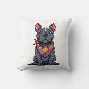 Coussin Chien Frenchie Pitbull mignon avec Art Bandana