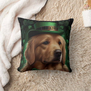 Coussin Chien Golden Retriever le jour de la Saint-Patrick