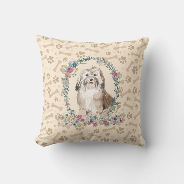Coussin Chien Havanais Empreinte de patte & Cute Florale (Recto)
