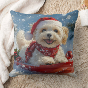 Coussin Chien Havanais en Luge Laissez Tomber la Neige Noë