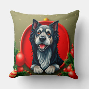 Coussin Chien heureux dans un bulle de Noël festive