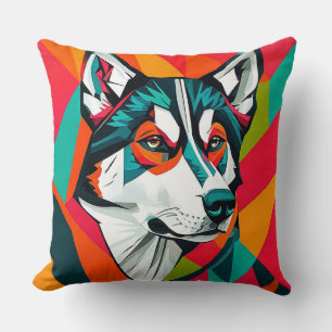 Coussin Chien Husky coloré