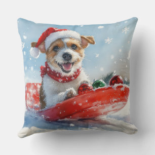 Coussin Chien Jack Russell en traîneau Laissez neige Noël