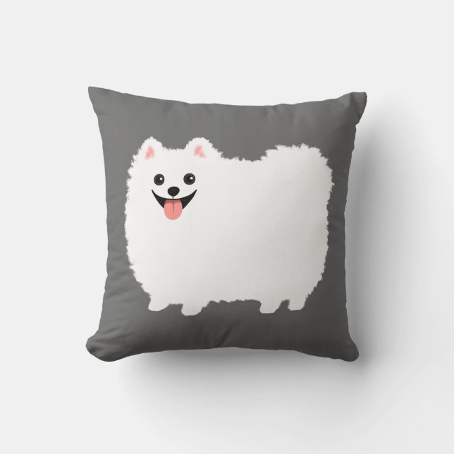Coussin Chien joyeux de Poméranie à la luffre blanche (Recto)