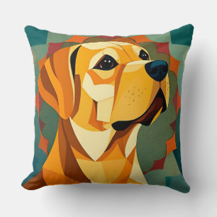Coussin Chien Labrador Retriever Jaune Art Géométrique