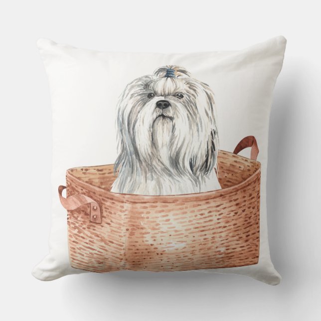 COUSSIN CHIEN MALTAIS BLANC DANS LE PANIER BROWN (Recto)