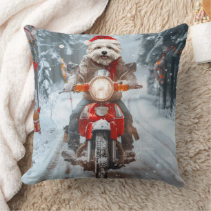 Coussin Chien maltais équitation moto Noël