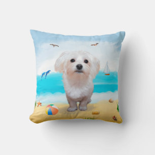 Coussin Chien maltais sur la plage