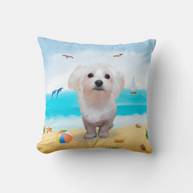 Coussin Chien maltais sur la plage (Recto)