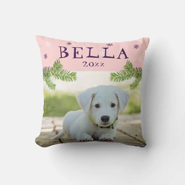 Coussin Chien mignon animal de compagnie photo rose Noël (Recto)