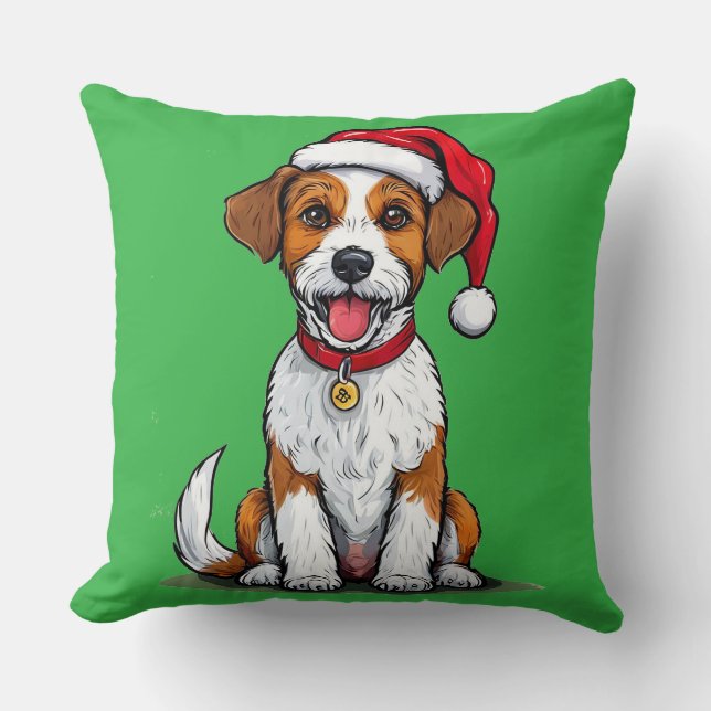Coussin Chien mignon avec le chapeau du Père Noël assis et (Recto)