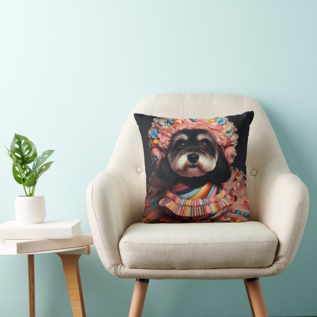 Coussin Chien mignon en robe perlée (Chaise)