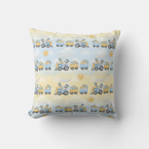 Coussin Chien mignon et train Jaune Bleu Jaune