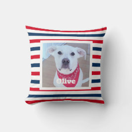 Coussin Chien mignon Rouge Blanc Bleu Bleu Rayures Patriot