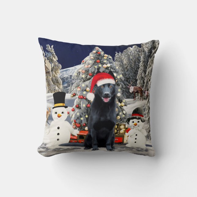 Coussin Chien noir allemand Shepherd feux Casquette de Noë (Recto)