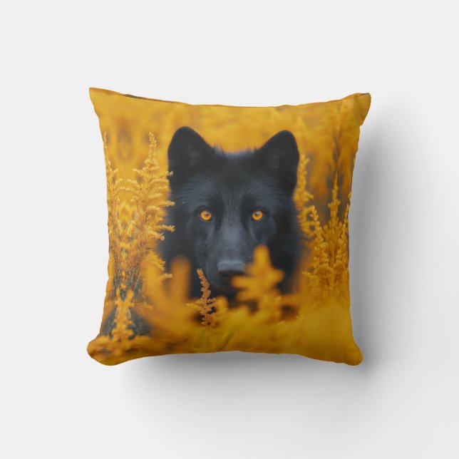 Coussin Chien noir aux yeux d'or étonnants (Recto)
