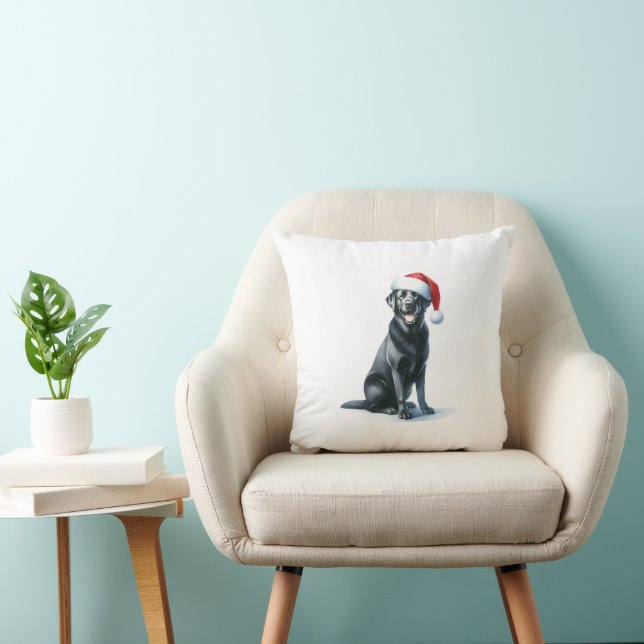 Coussin Chien noir de Noël à Santa Hat Jeu d'oreiller (Chaise)