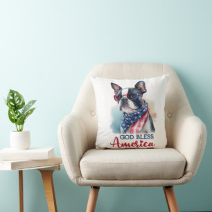Coussin Chien patriote - Boston Terrier